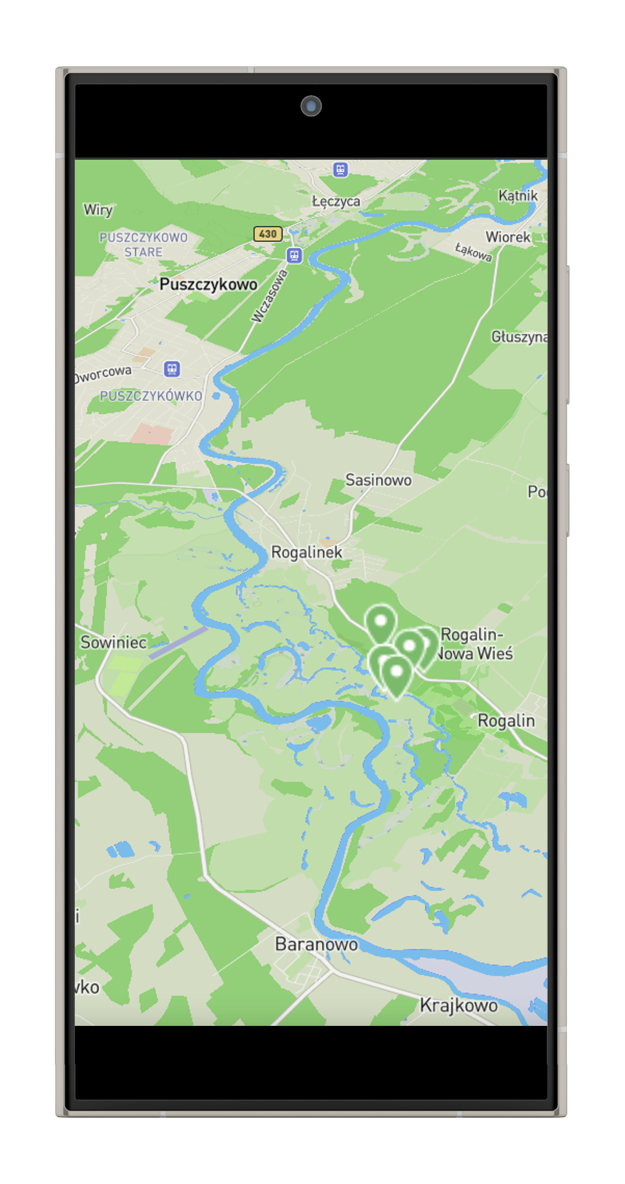 Podgląd aplikacji Photomappia na telefonie